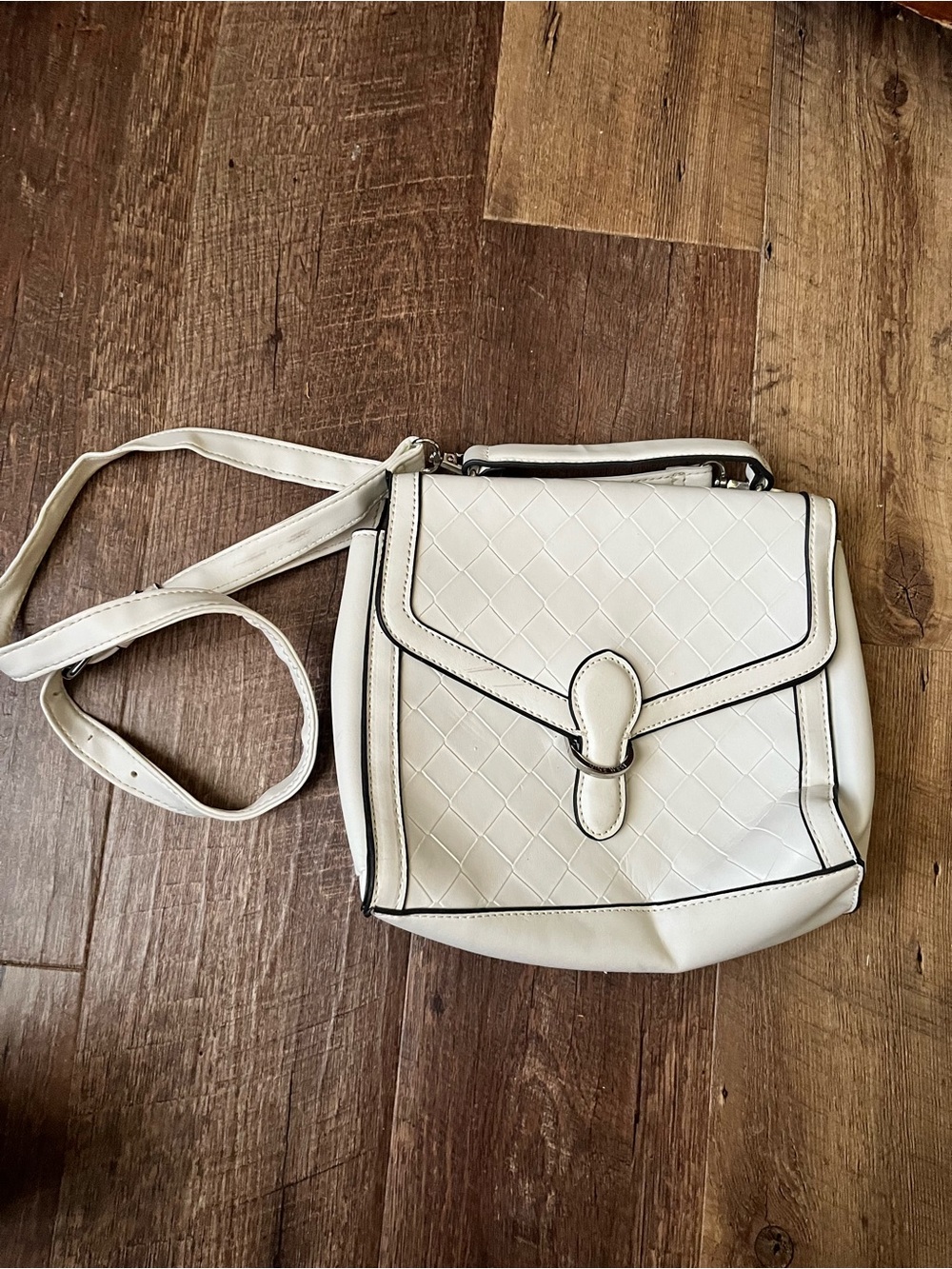 White Quilted Crossbody Bag with Contrast Trim